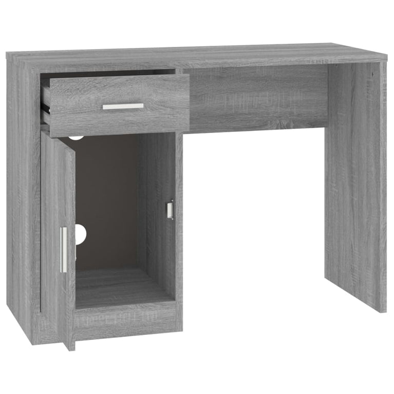 Bureau met kast en lade 100x40x73 cm bewerkt hout grijs sonoma