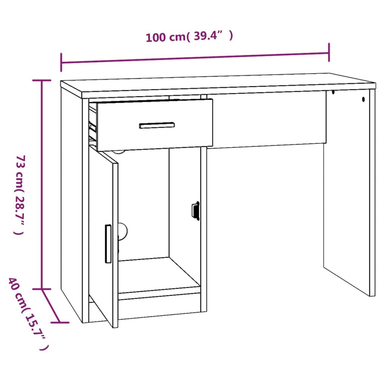 Bureau met kast en lade 100x40x73 cm bewerkt hout grijs sonoma