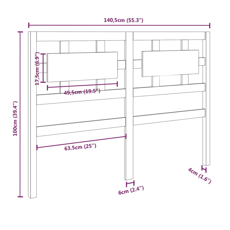 Hoofdbord 140,5x4x100 cm massief grenenhout