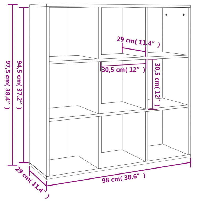 Boekenkast 98x30x98 cm grijs sonoma eikenkleurig