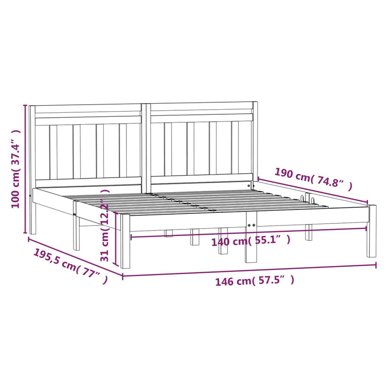 Bedframe massief grenenhout wit 140x190 cm