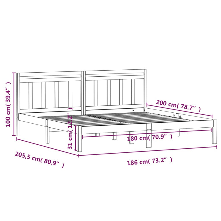 Bedframe massief hout 180x200 cm 6FT super king