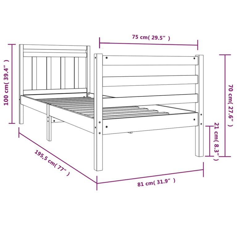 Bedframe massief hout wit 75x190 cm 2FT6 Small Single