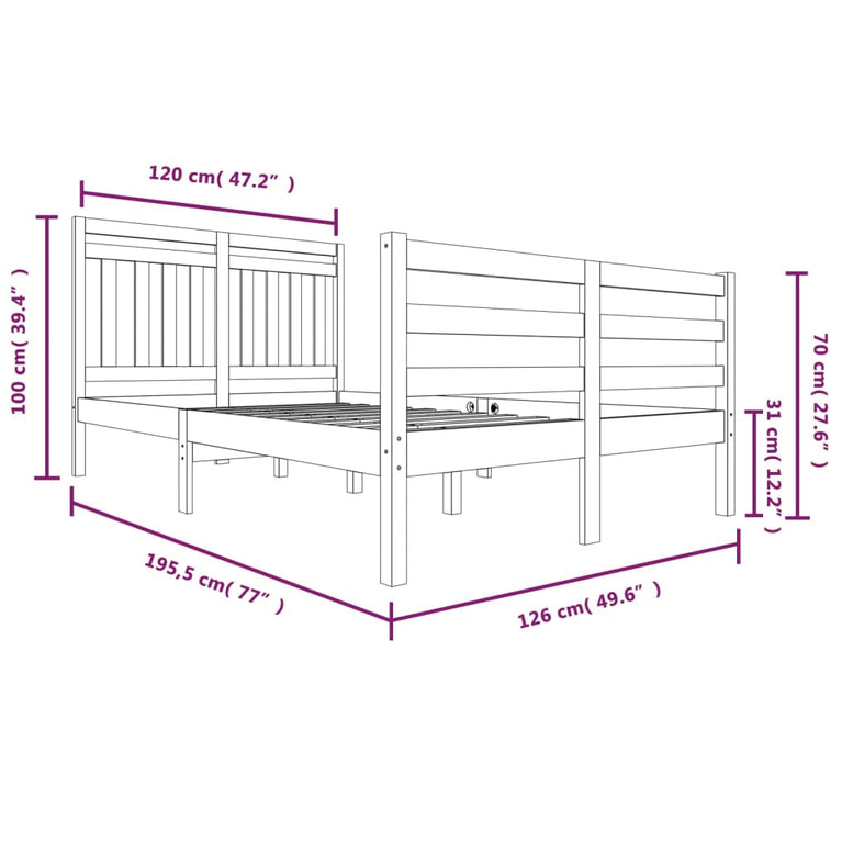 Bedframe massief hout wit 120x190 cm 4FT Small Double