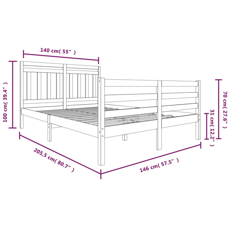 Bedframe massief hout 140x200 cm
