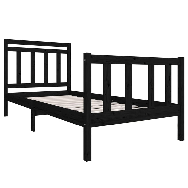 Bedframe massief hout zwart 100x200 cm