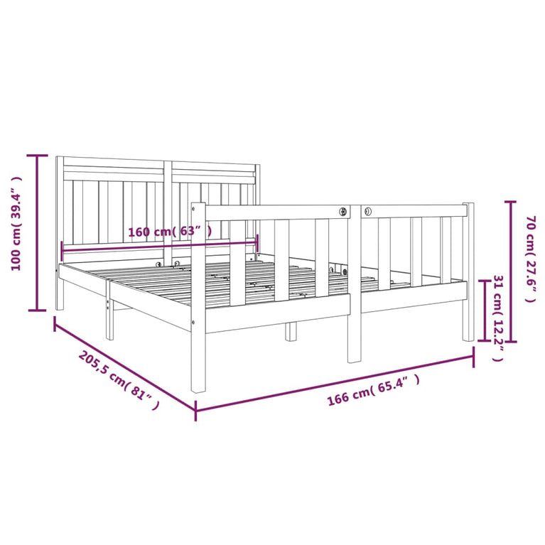 Bedframe massief hout 160x200 cm