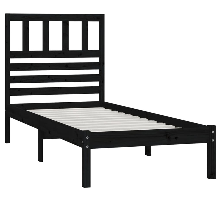 Bedframe massief grenenhout zwart 75x190 cm Small Single