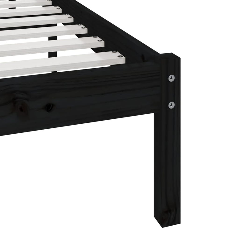 Bedframe massief grenenhout zwart 75x190 cm Small Single