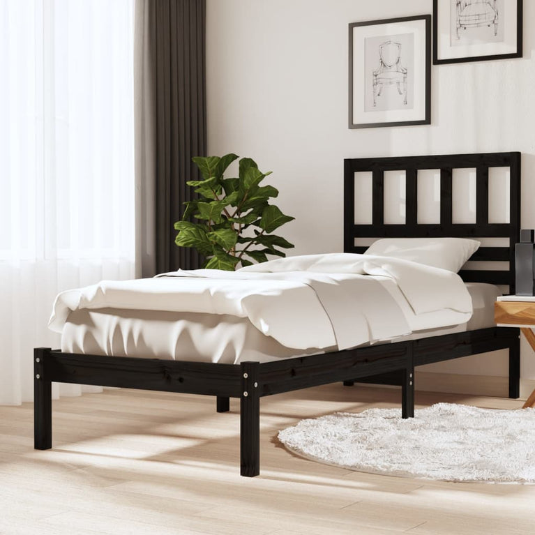 Bedframe massief grenenhout zwart 75x190 cm Small Single