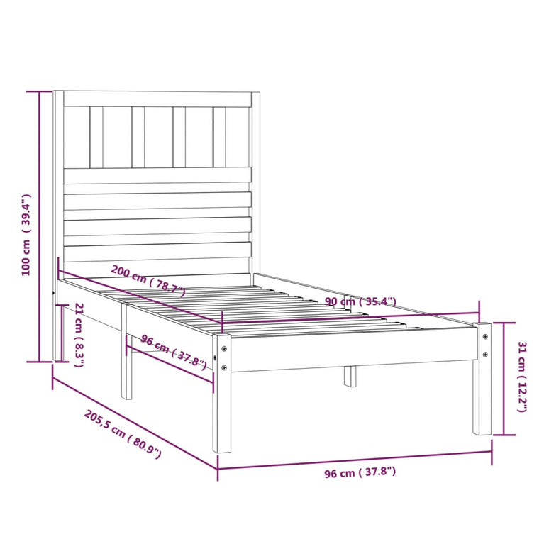 Bedframe massief grenenhout 90x200 cm