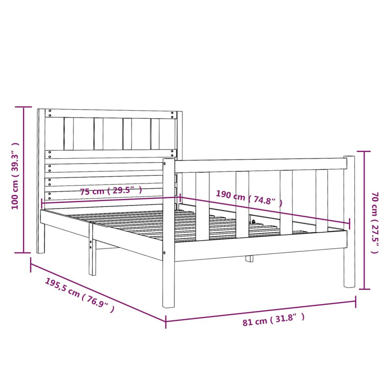 Bedframe massief hout zwart 75x190 cm 2FT6 small single