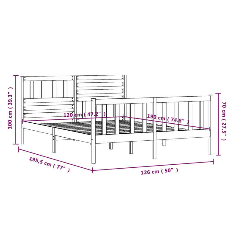 Bedframe massief hout zwart 120x190 cm 4FT Small Double
