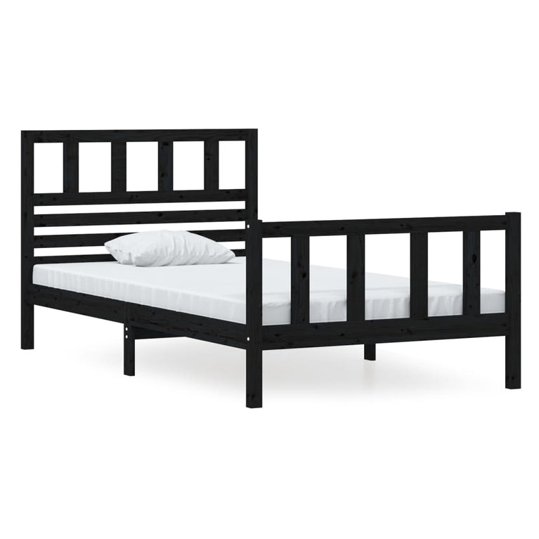 Bedframe massief hout zwart 100x200 cm