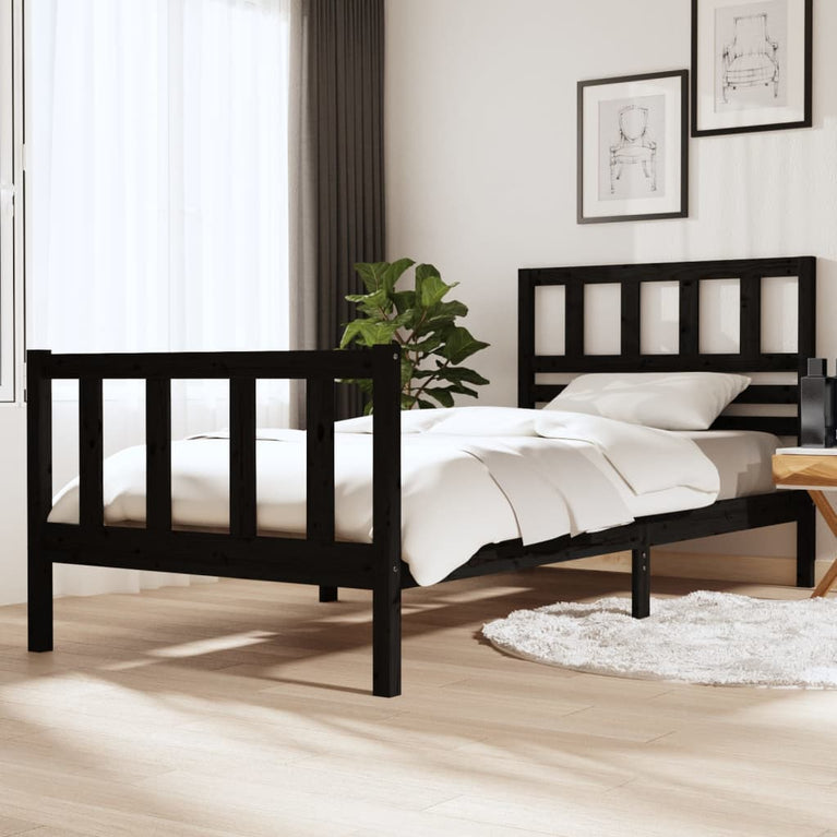 Bedframe massief hout zwart 100x200 cm