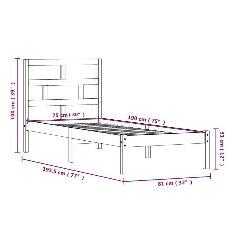 Bedframe massief hout wit 75x190 cm 2FT6 Small Single