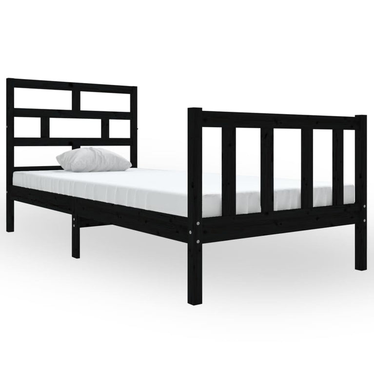 Bedframe massief grenenhout zwart 90x190 cm 3FT single