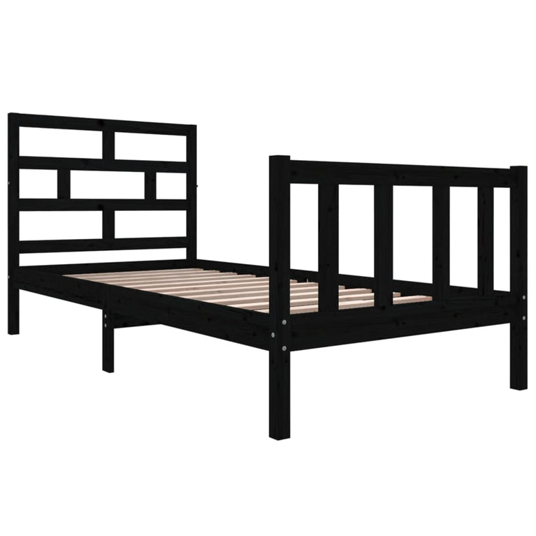 Bedframe massief grenenhout zwart 90x190 cm 3FT single