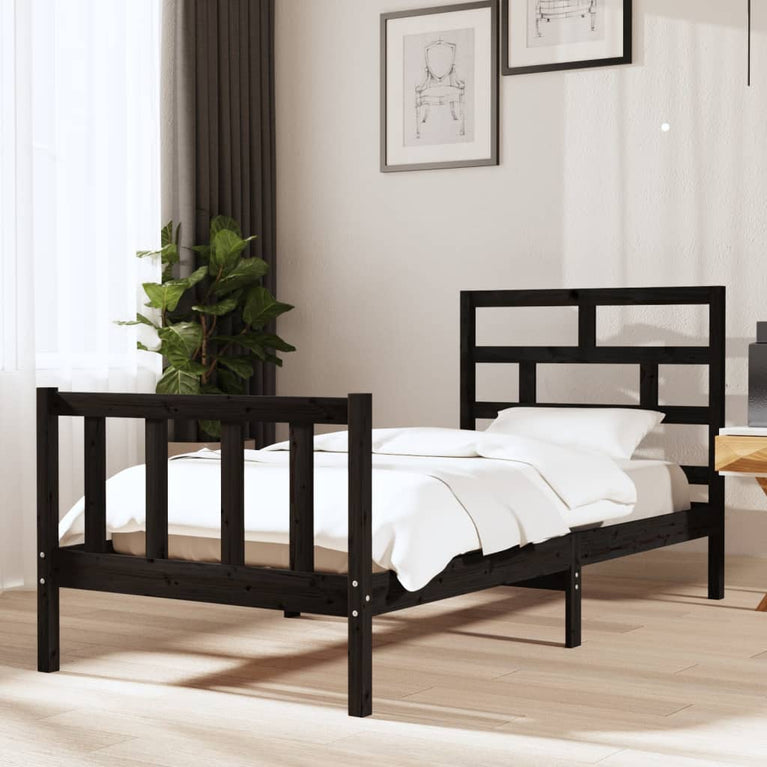 Bedframe massief grenenhout zwart 90x190 cm 3FT single