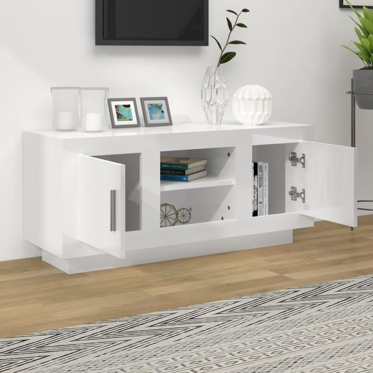 Tv-meubel 102x35x45 cm bewerkt hout hoogglans wit MeubelReus
