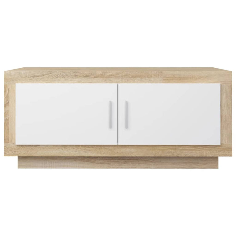 Salontafel 102x50x45 cm bewerkt hout wit en sonoma eikenkleurig