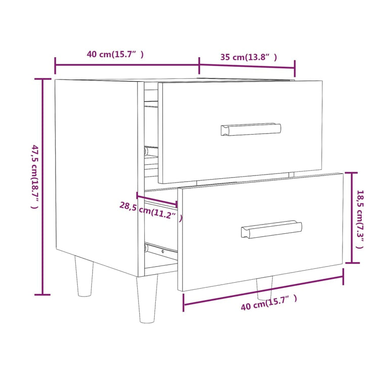Nachtkastjes 2 st 40x35x47,5 cm gerookt eikenkleurig MeubelReus