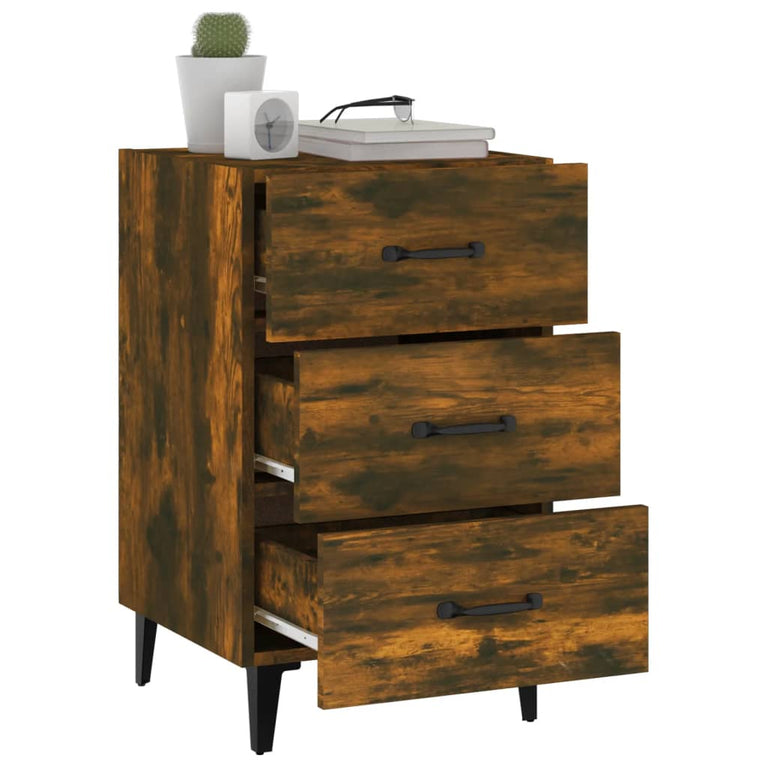 Nachtkastje 40x40x66 cm bewerkt hout gerookt eikenkleurig MeubelReus