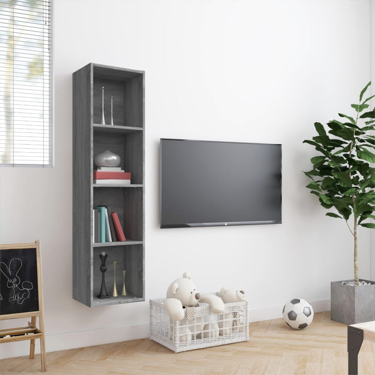 Boekenkast/tv-meubel 143x30x36 cm bewerkt hout grijs sonoma MeubelReus