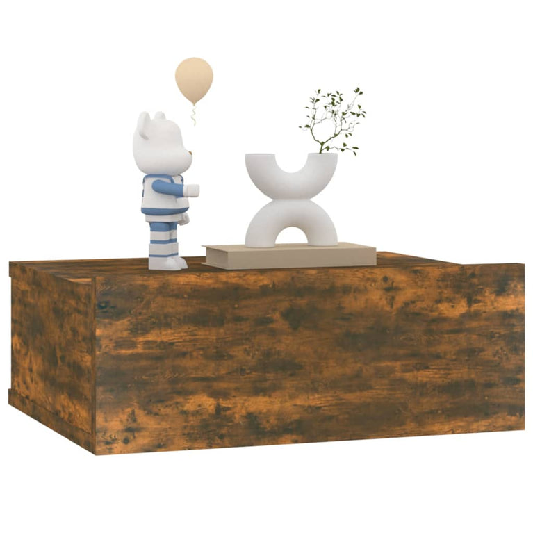 Nachtkastje zwevend 40x30x15 cm bewerkt hout gerookt eikenkleur MeubelReus
