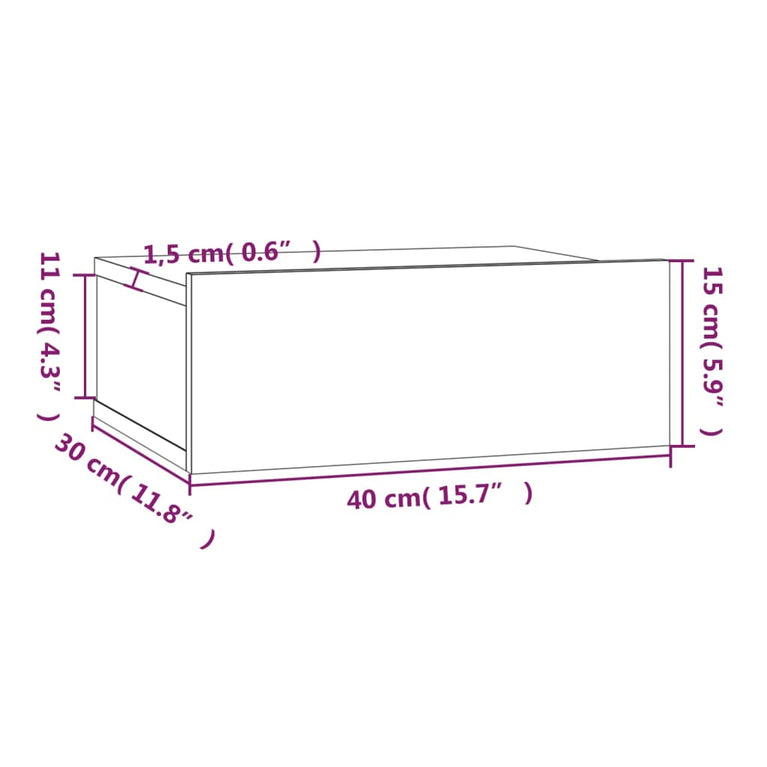 Nachtkastje zwevend 40x30x15 cm bewerkt hout gerookt eikenkleur MeubelReus