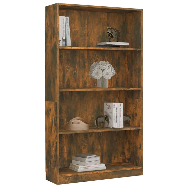 Boekenkast 4-laags 80x24x142 cm bewerkt hout gerookt eikenkleur MeubelReus