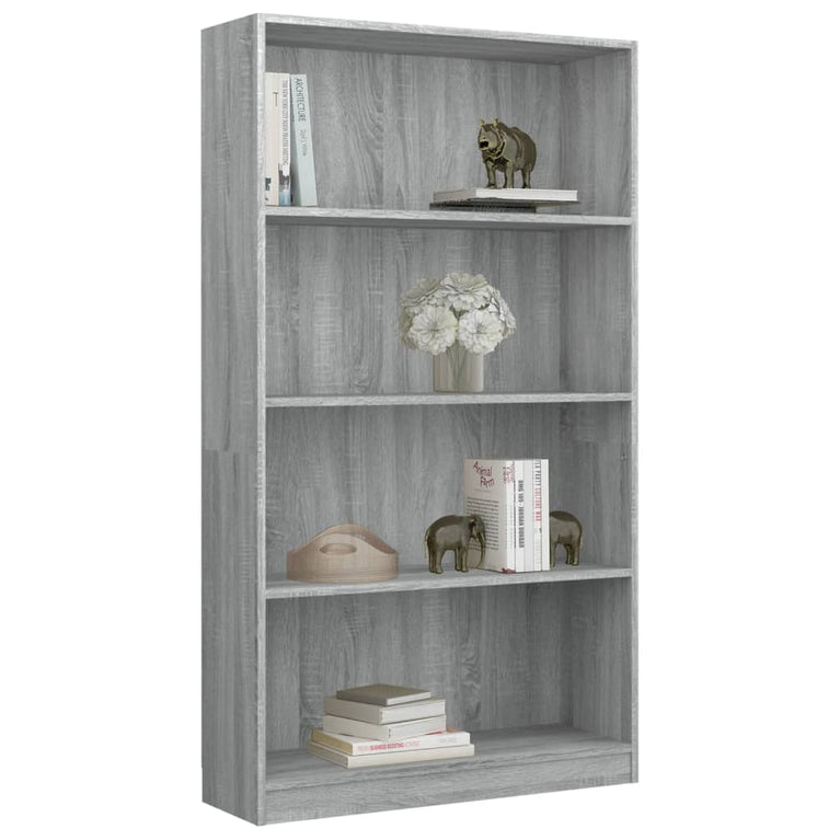 Boekenkast met 4 schappen 80x24x142 cm bewerkt hout grijs MeubelReus