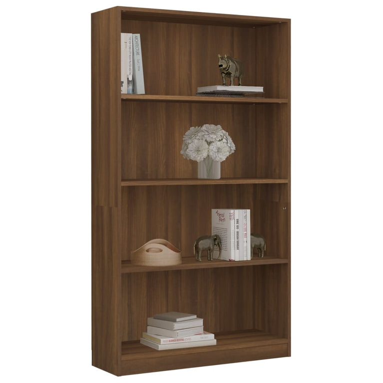 Boekenkast met 4 schappen 80x24x142 cm hout bruin eikenkleur MeubelReus