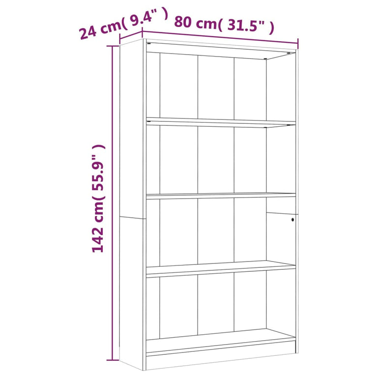 Boekenkast met 4 schappen 80x24x142 cm hout bruin eikenkleur MeubelReus