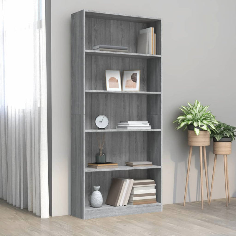 Boekenkast 80x24x175 cm bewerkt hout grijs sonoma eikenkleurig MeubelReus