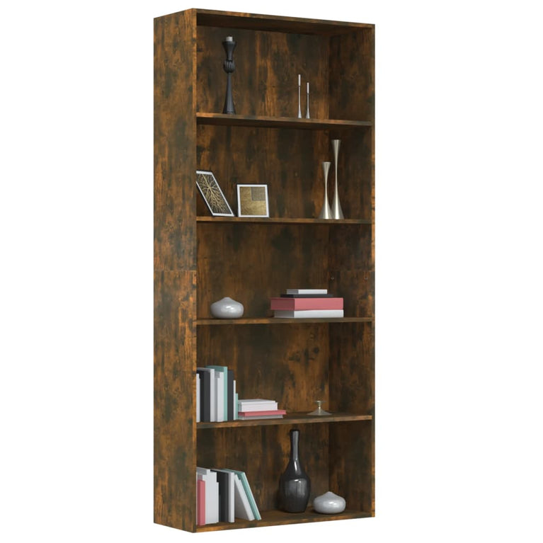 Boekenkast 80x30x189 cm bewerkt hout gerookt eikenkleurig
