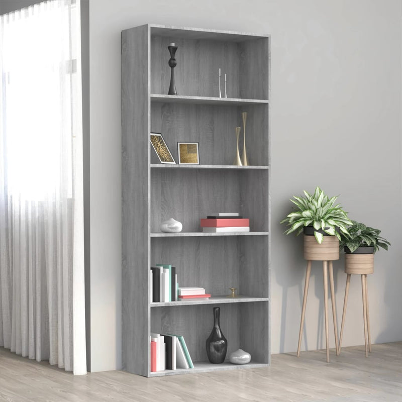 Boekenkast 80x30x189 cm bewerkt hout grijs sonoma eikenkleurig MeubelReus