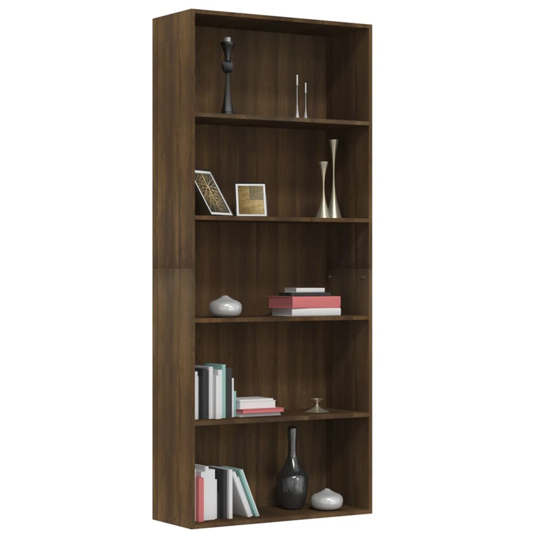 Boekenkast 80x30x189 cm bewerkt hout bruineikenkleurig