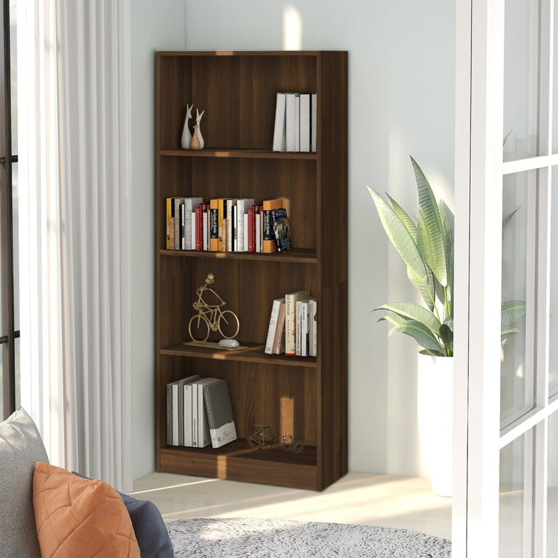 Boekenkast 4 schappen 60x24x142 cm bewerkt hout bruin eikenkleur MeubelReus