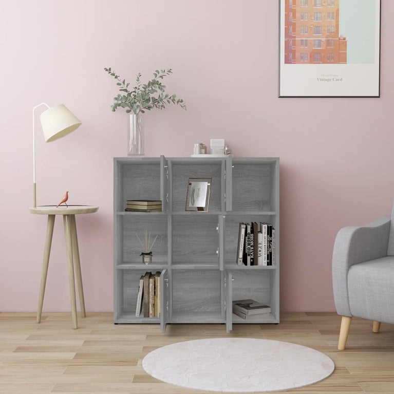 Boekenkast 90x30x90 cm bewerkt hout grijs sonoma eikenkleurig