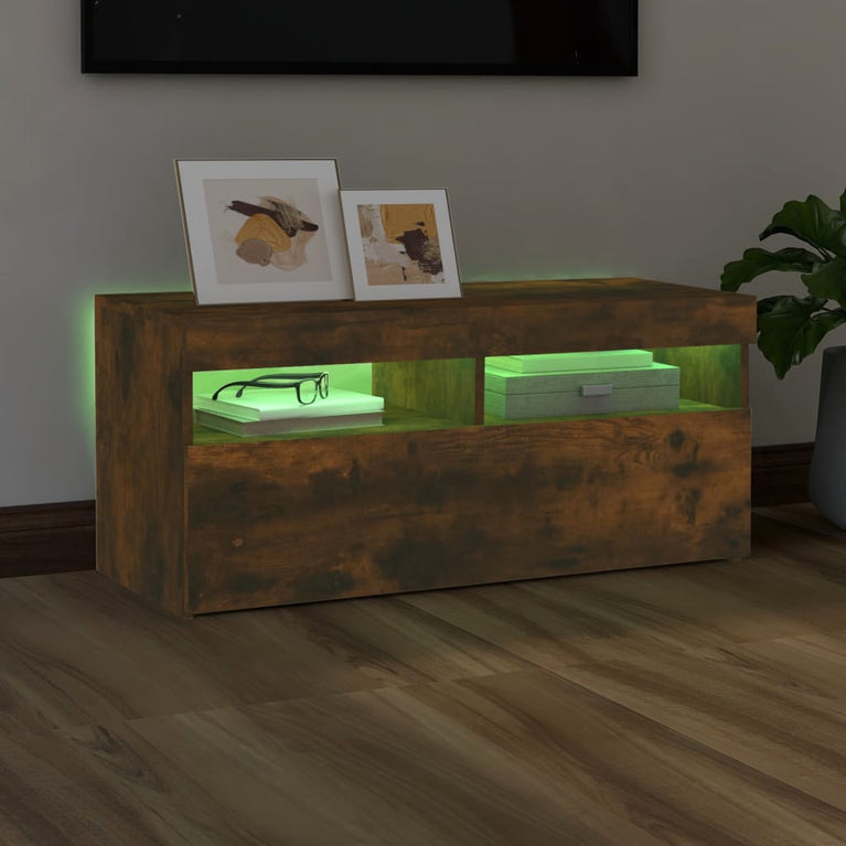 Tv-meubel met LED-verlichting 90x35x40 cm gerookt eikenkleurig MeubelReus