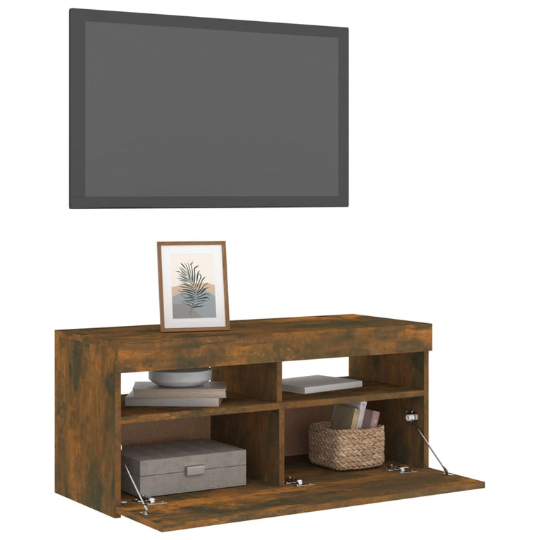Tv-meubel met LED-verlichting 90x35x40 cm gerookt eikenkleurig MeubelReus