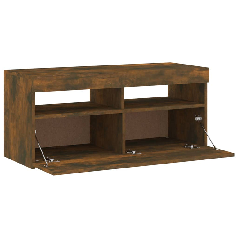 Tv-meubel met LED-verlichting 90x35x40 cm gerookt eikenkleurig MeubelReus