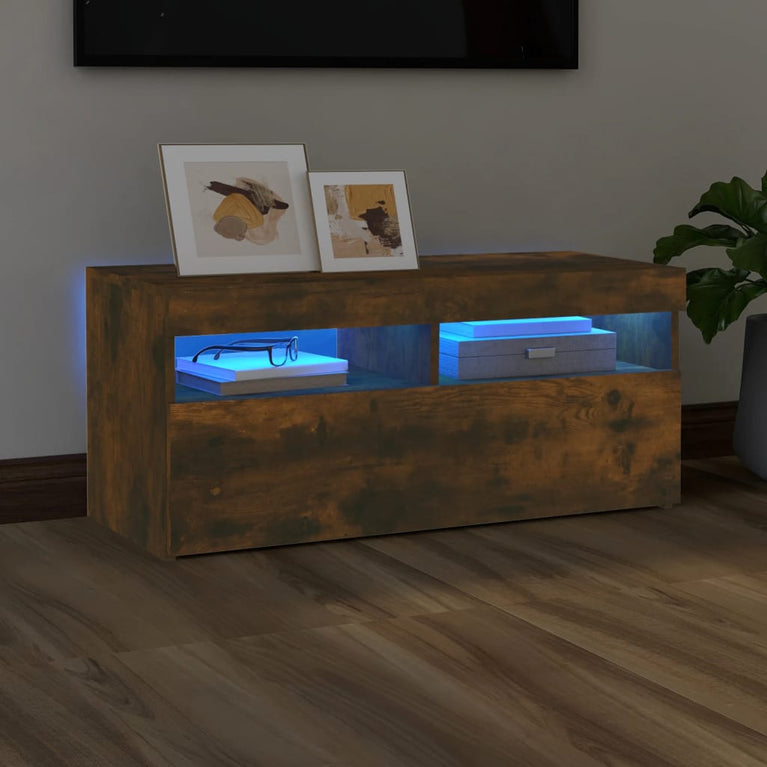 Tv-meubel met LED-verlichting 90x35x40 cm gerookt eikenkleurig MeubelReus