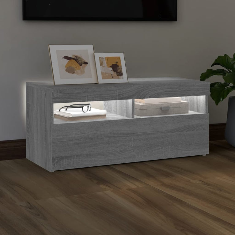 Tv-meubel met LED-verlichting 90x35x40 cm grijs sonoma eiken MeubelReus