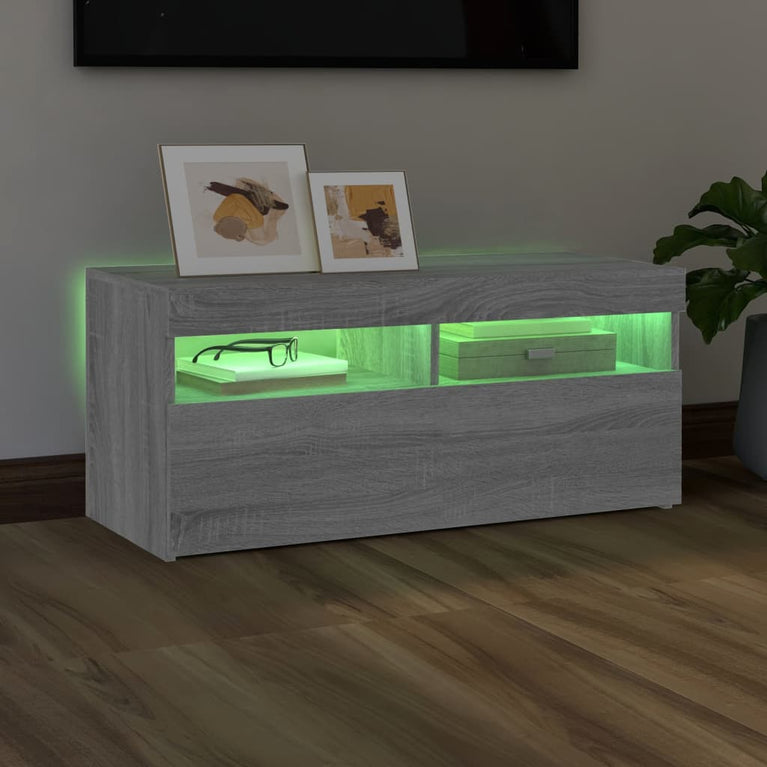 Tv-meubel met LED-verlichting 90x35x40 cm grijs sonoma eiken MeubelReus