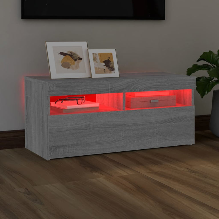 Tv-meubel met LED-verlichting 90x35x40 cm grijs sonoma eiken MeubelReus