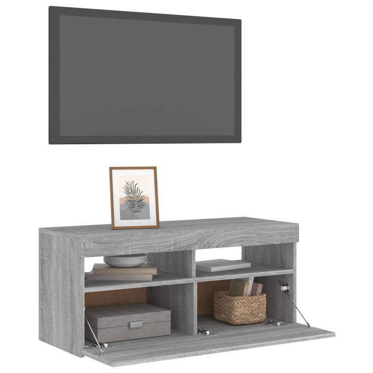Tv-meubel met LED-verlichting 90x35x40 cm grijs sonoma eiken MeubelReus