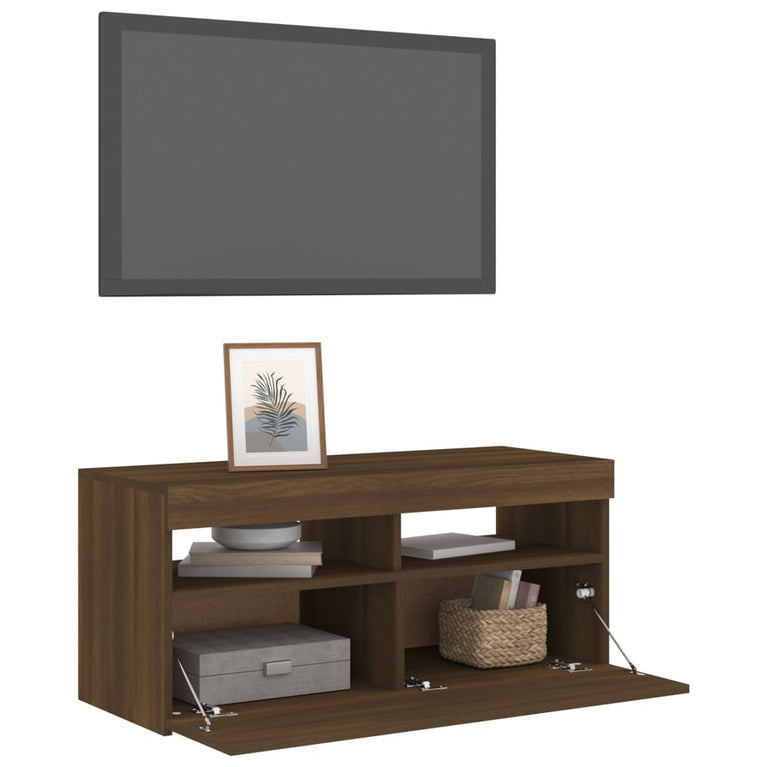 Tv-meubel met LED-verlichting 90x35x40 cm bruineikenkleurig MeubelReus