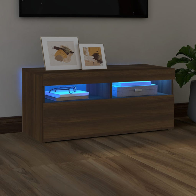 Tv-meubel met LED-verlichting 90x35x40 cm bruineikenkleurig MeubelReus